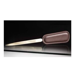 NWT. Dacasso Chocolate Brown Leather Letter Opener with Gold Blade